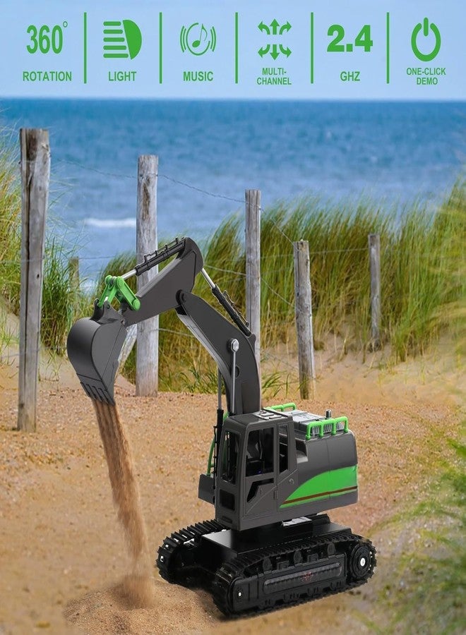 EXOMOON Remote Control Excavator Toys for Boys 4-7 Yrs Old - Best Birthday for Kids 3 5 8 9 10+, Metal Shovel Construction Vehicles with Light Sound, 2.4G Rechargeable RC Tracked Digger - Image 3